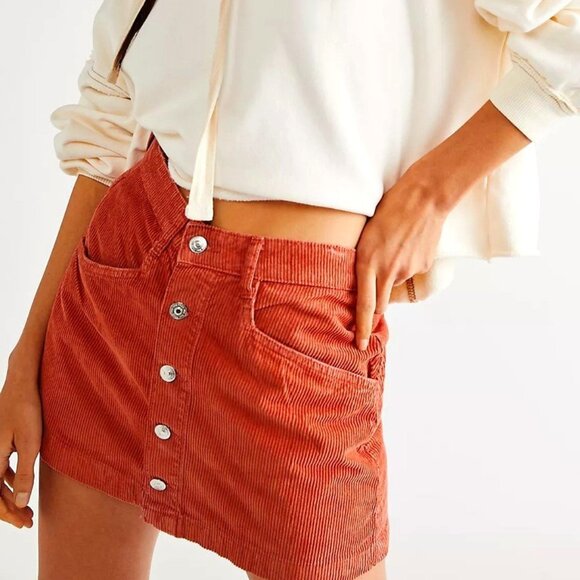 Free People 🆕️ Ray Corduroy Mini Skirt in Myrrh - Picture 2 of 13